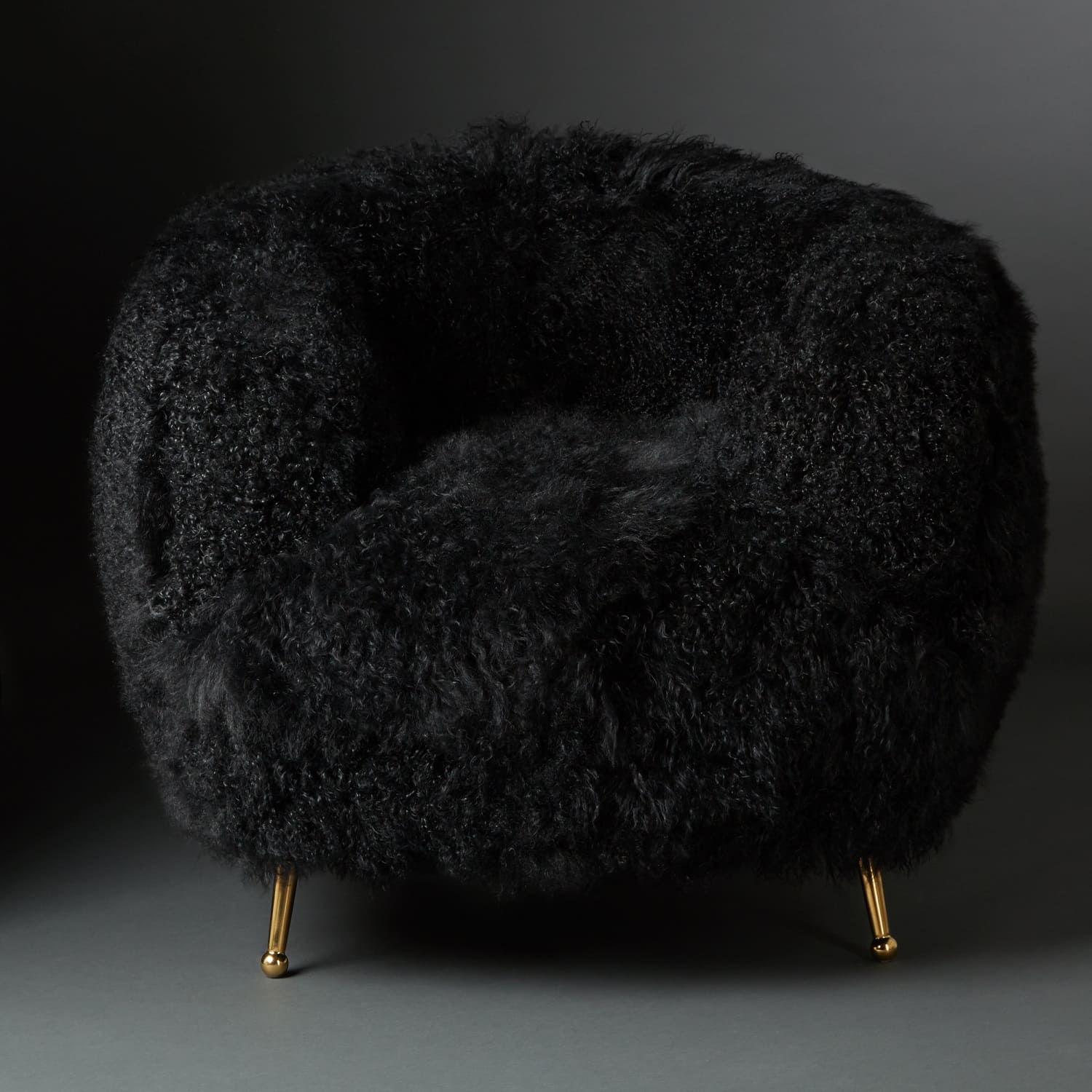 Club Chair Cecily tibetan lamb fur, Black