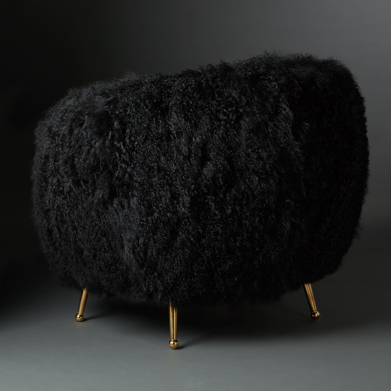 Club Chair Cecily tibetan lamb fur, Black