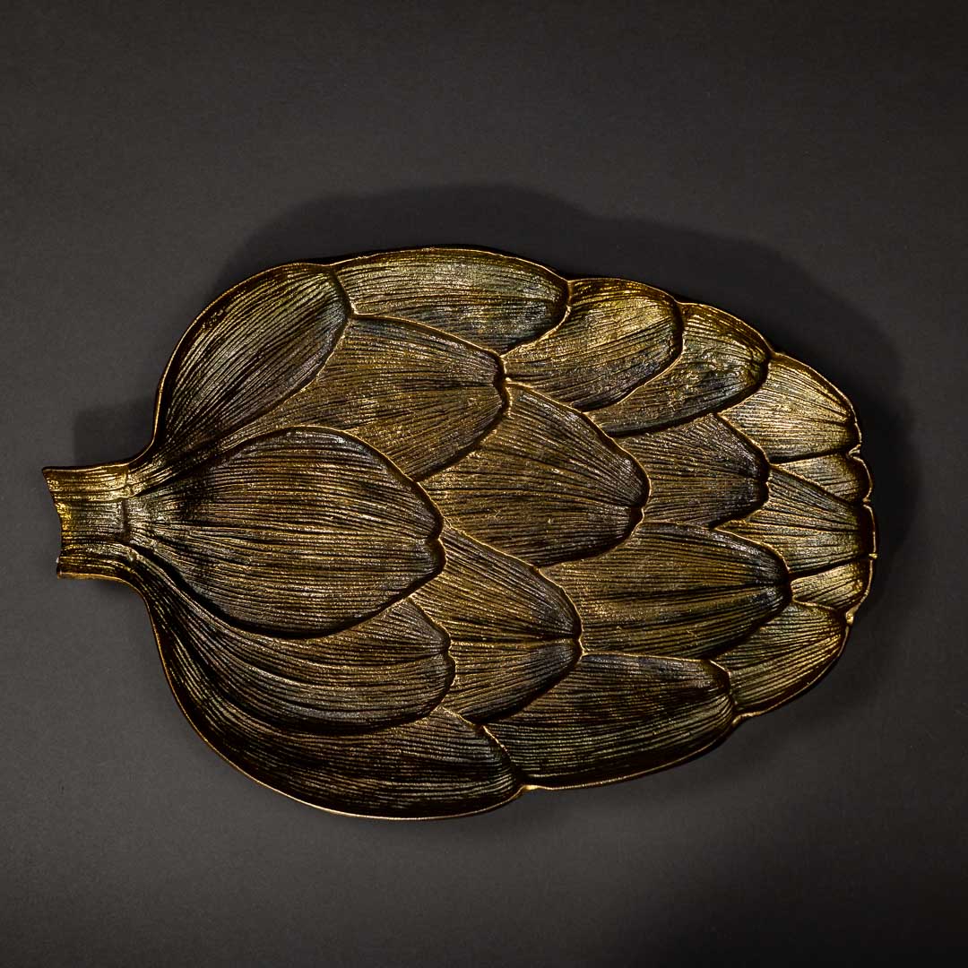Platter artichoke metall/brass antique - 42x29x4cm
