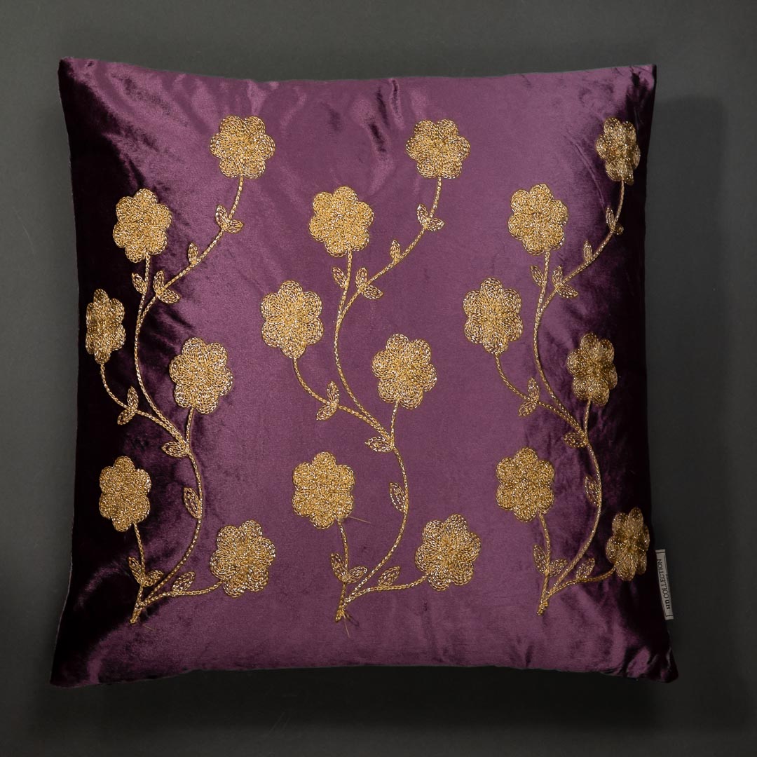 Cushion Flower Velvet Purple 45x45cm