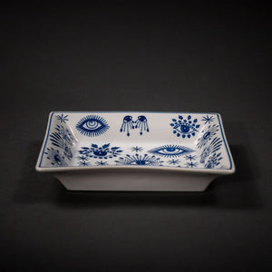 Aschenbecher 'Mykonos' Keramik weiss/blau 20x16cm