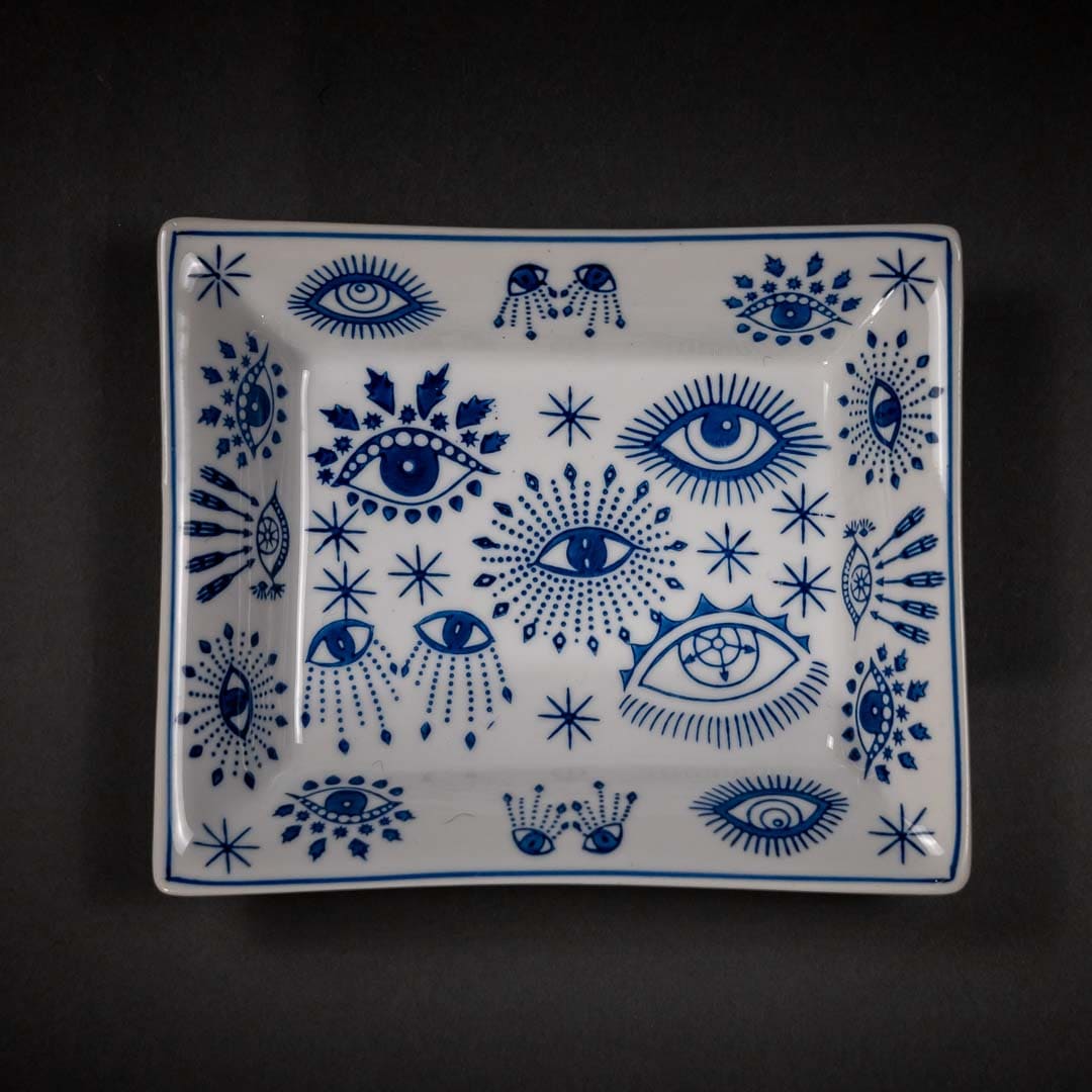 Aschenbecher 'Mykonos' Keramik weiss/blau 20x16cm