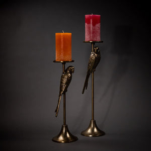 Bird candle holder - metal - antique gold - 53cm